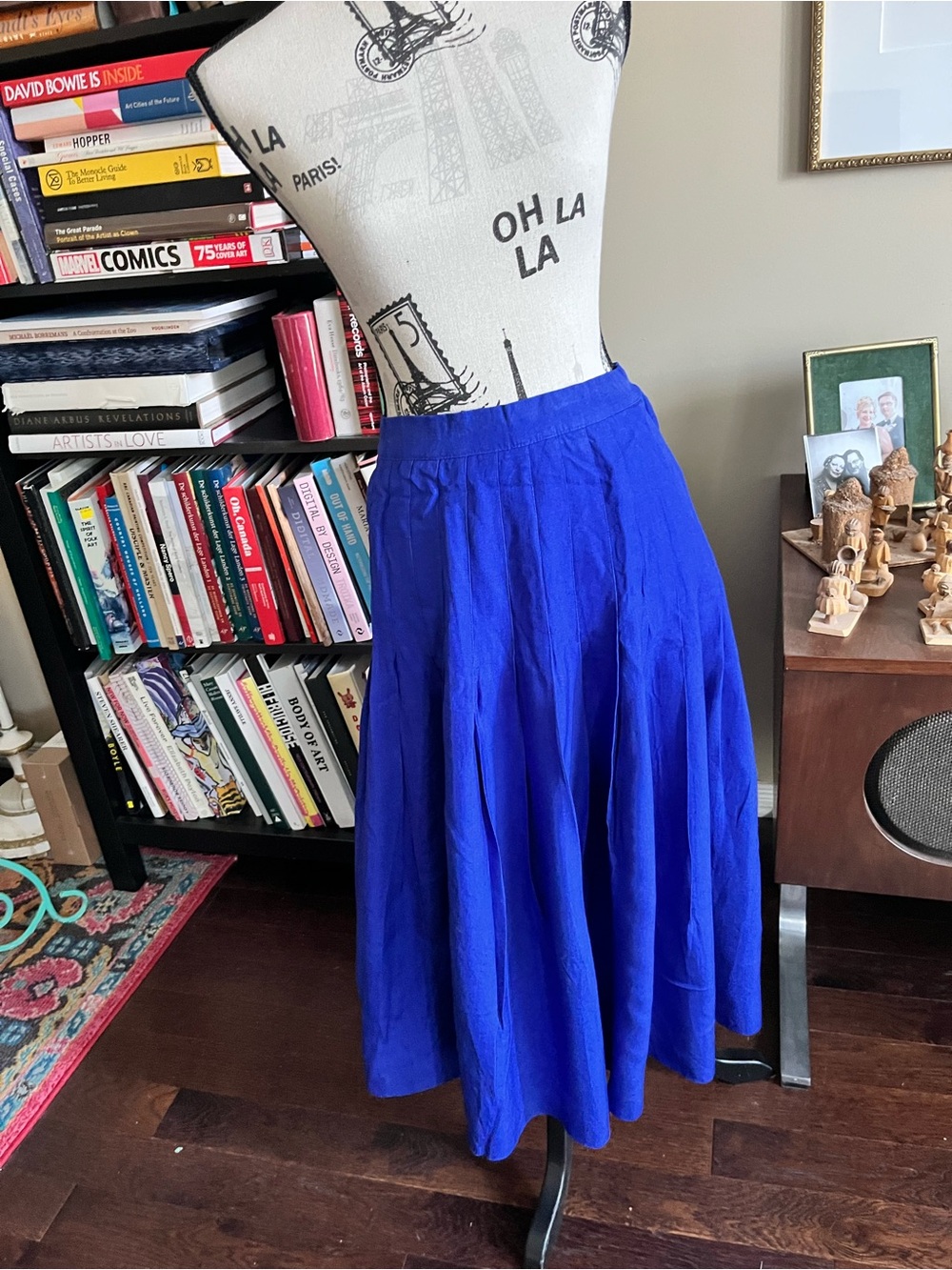 Vintage Mr. Jax Linen Blend Cobalt Blue A-Line Pleated Midi Skirt